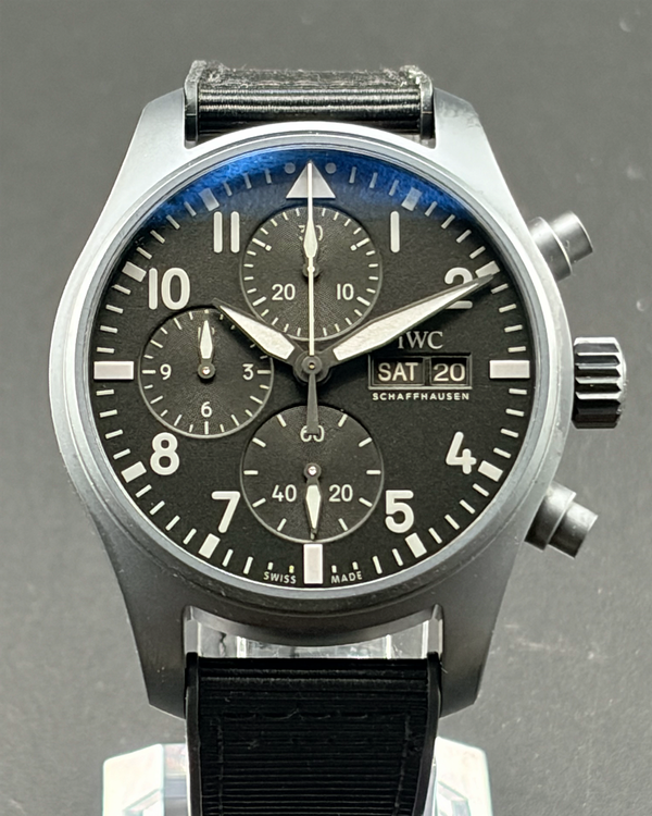 2025 IWC Schaffhausen Pilot "Top Gun Ceratanium" Chronograph 41MM Black Dial Textile Strap (IW388106)