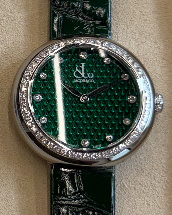 2026 Jacob & Co. Brilliant 34MM Quartz Green Dial Leather Strap (BQ015.10.RO.AD.ABALA)