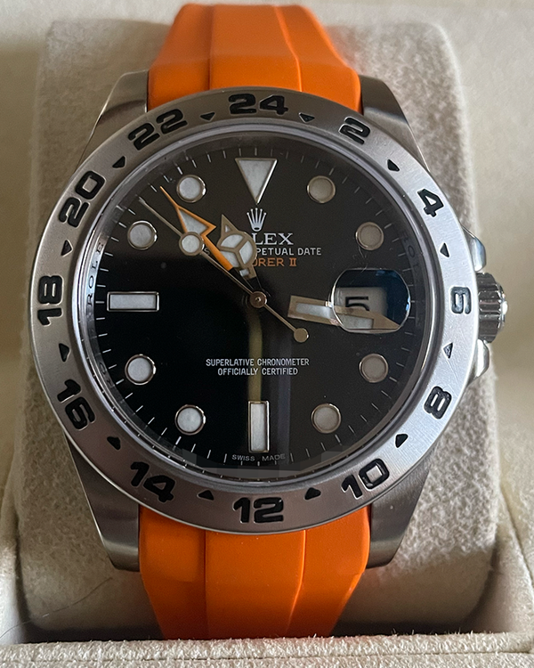 Rolex Explorer II 42MM Black Dial Aftermarket Rubber Strap (216570)