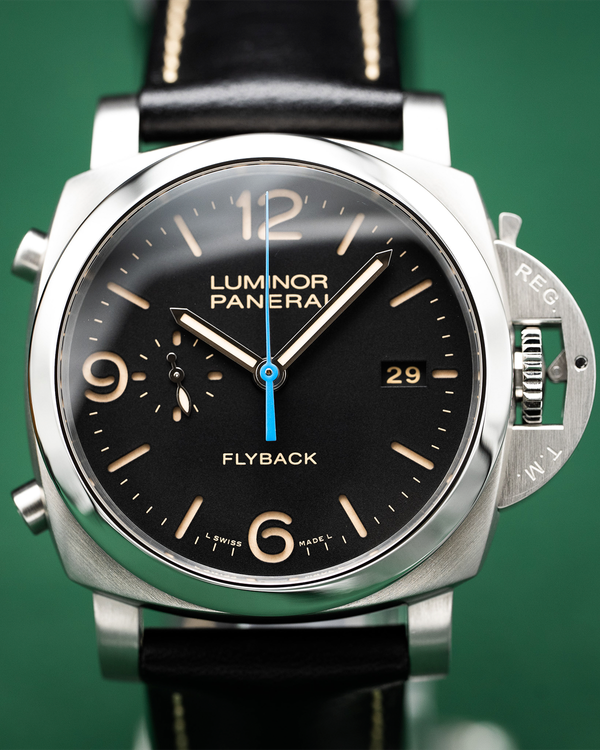 2016 Panerai Luminor 1950 3 Days Chrono Flyback 44MM Black Dial Leather Strap (PAM00524)