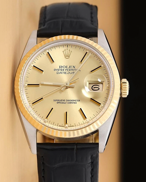 Rolex Datejust 36MM Champagne Dial Aftermarket Leather Strap (16013)
