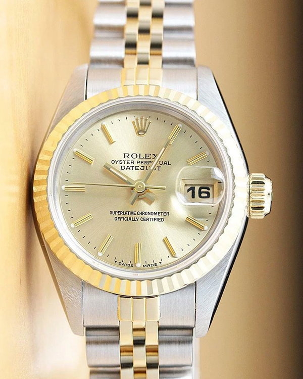 Rolex Lady-Datejust 26mm Stick Dial Yellow Gold Fluted Bezel Two-Tone Jubilee Bracelet (69173)