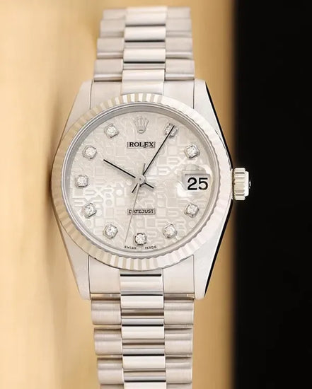 1996 (T Serial) Rolex Datejust 31MM Silver "Jubilee" Dial White Gold President Bracelet (78279)