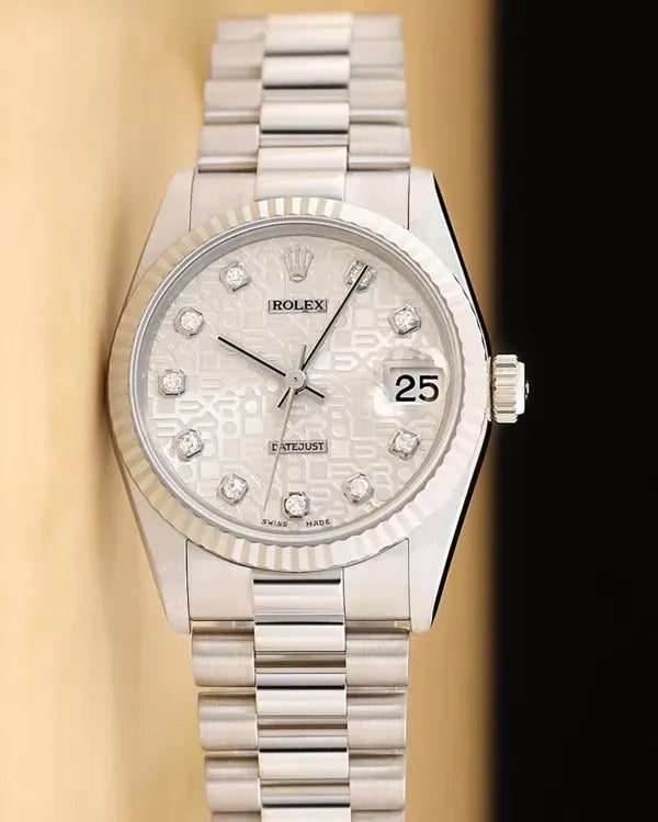 1996 (T Serial) Rolex Datejust 31MM Silver "Jubilee" Dial White Gold President Bracelet (78279)