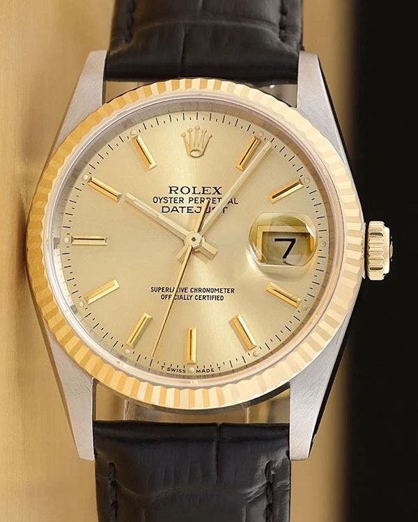 Rolex Datejust 36MM Champagne Dial Aftermarket Leather Strap (16233)