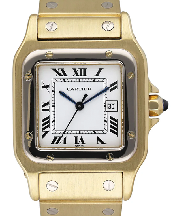 Cartier Santos 100 Deux Ors 2900 29MM Quartz White Dial Yellow Gold Bracelet (1567)