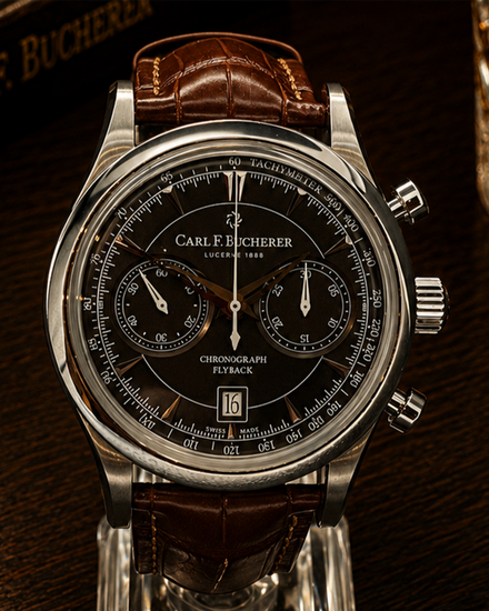 No Reserve - Carl F. Bucherer Manero Chronograph Flyback 43mm Black Dial Leather Strap (00.10919.08.33.01)