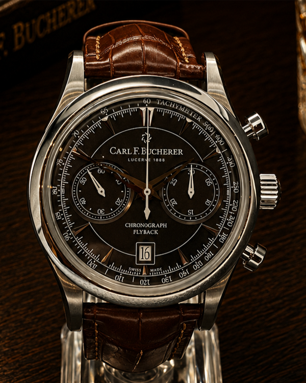 No Reserve - Carl F. Bucherer Manero Chronograph Flyback 43mm Black Dial Leather Strap (00.10919.08.33.01)