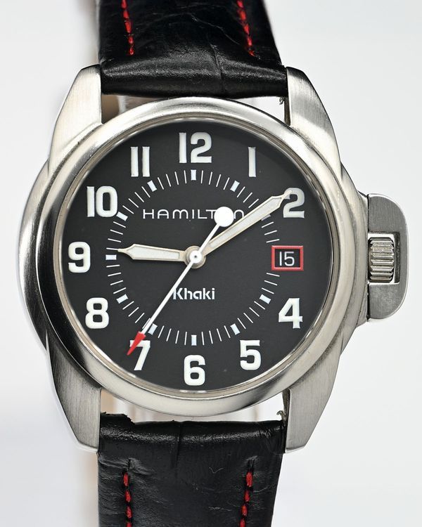 No Reserve - Hamilton Khaki Field 34MM Quartz Black Dial Aftermarket Leather Strap (6301)