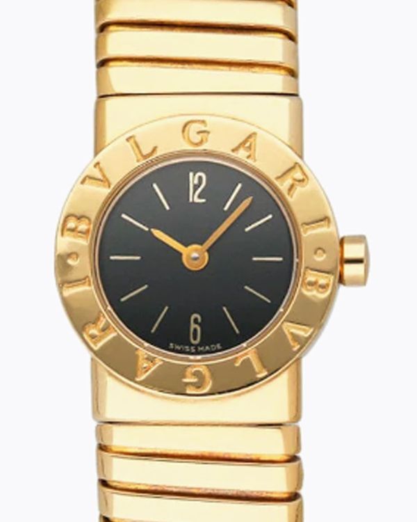 Bvlgari Tubogas 19MM Quartz Black Dial Yellow Gold Bracelet (BB 19 2T)