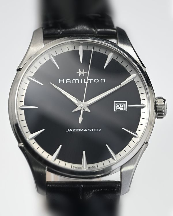 No Reserve - Hamilton Jazzmaster 39.5MM Black Dial Leather Strap (H324510)