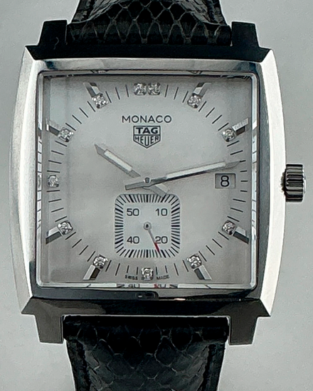 Tag Heuer Monaco 37MM Quartz Mother of Pearl Dial Leather Strap (WAW131B)