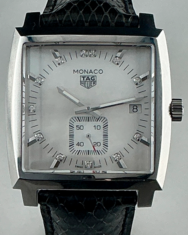 Tag Heuer Monaco 37MM Quartz Mother of Pearl Dial Leather Strap (WAW131B)