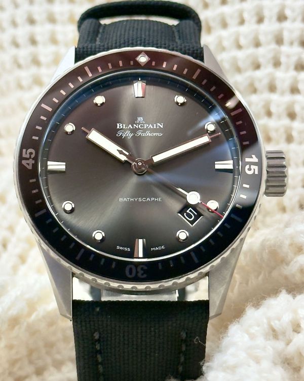 2024 Blancpain Fifty Fathoms Bathyscaphe 43MM Grey Dial Textile Strap (5000-1110-B52A)