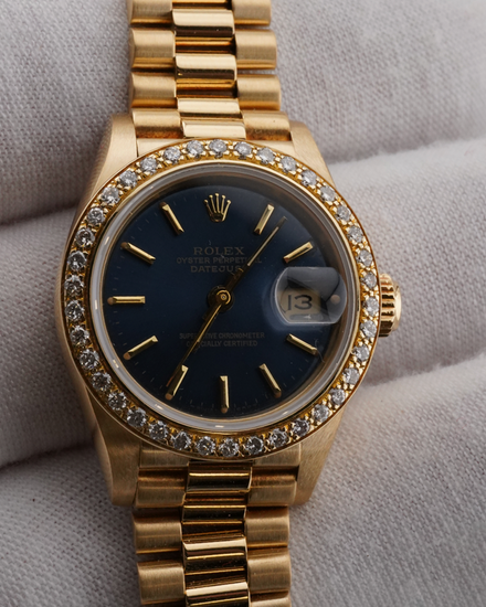 1989 Rolex Lady-Datejust 26MM Blue Dial Yellow Gold President Bracelet (69178)