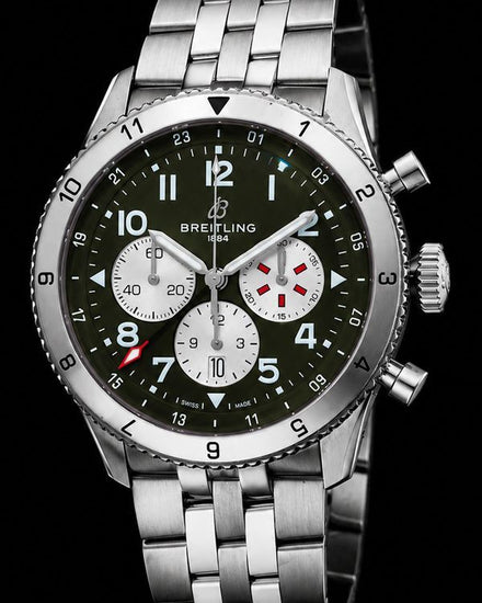 2025 Breitling Classic Avi Chronograph "Curtiss Warhawk" 42MM Green Dial Steel Bracelet (A233802A1L1A1)