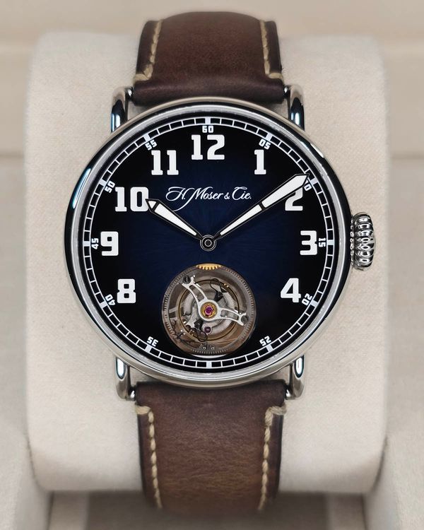 H. Moser & Cie Heritage Tourbillon 42MM Blue Dial Leather Strap (8804-1200)