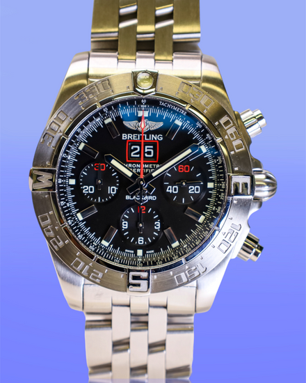 No Reserve - Breitling Blackbird L. E. 44MM Black Dial Steel Bracelet (A-4436010)