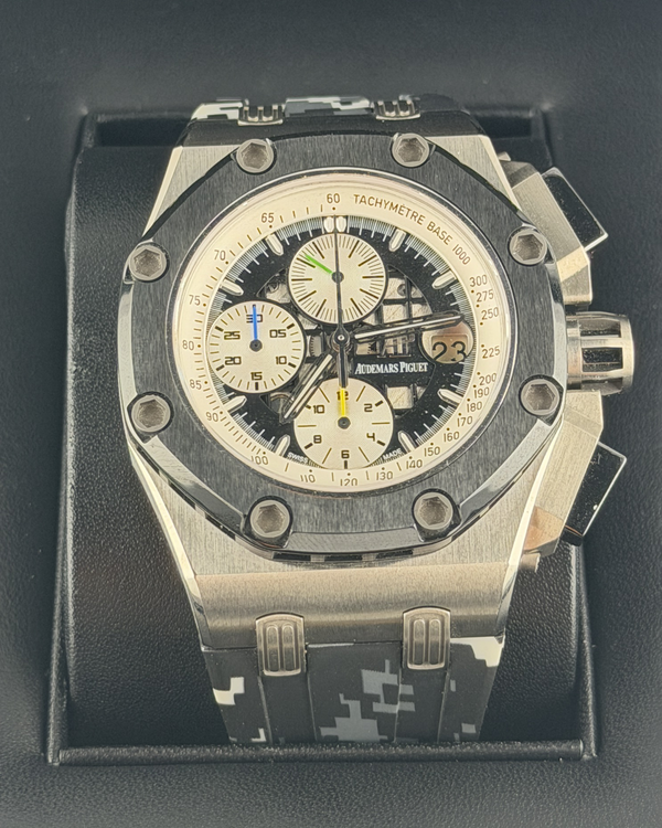 Audemars Piguet Royal Oak Offshore Chronograph "Rubens Barrichello II" L. E. 44MM Grey Dial Aftermarket Rubber Strap (26078IO.OO.D001VS.01)