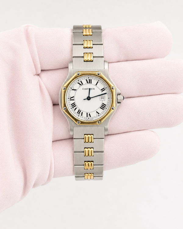 Cartier Santos Octagon 30MM White Dial Two-Tone Bracelet (2966)