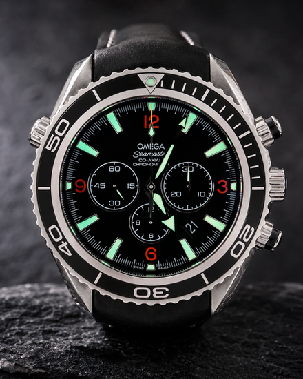 Omega Seamaster Planet Ocean 600M Chronograph 45.5MM Black Dial Leather Strap (2910.51.82)
