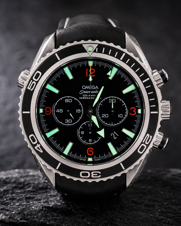Omega Seamaster Planet Ocean 600M Chronograph 45.5MM Black Dial Leather Strap (2910.51.82)