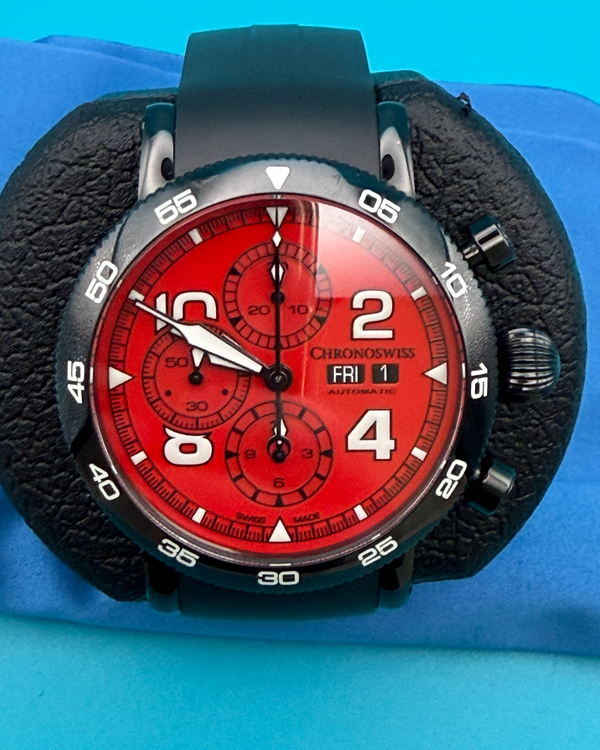 2024 Chronoswiss Timemaster Chronograph DLC 44MM Red Dial Rubber Strap (CH-9045-RE)