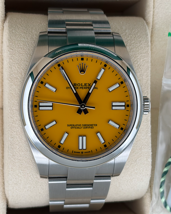 2020 Rolex Oyster Perpetual 41mm Yellow Dial Oyster Bracelet (124300)