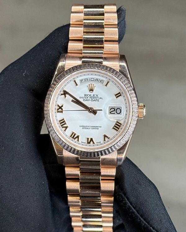 2018 Rolex Day-Date 36MM White Dial Rose Gold President Bracelet (118235)