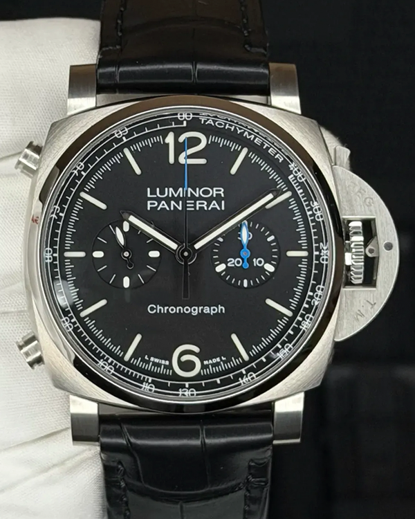 2021 Panerai Luminor Chronograph 44MM Black Dial Leather Strap (PAM01109)