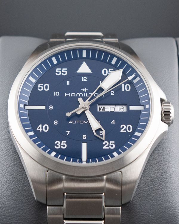 No Reserve - 2025 Hamilton Khaki Aviation Day Date 42MM Blue Dial Steel Bracelet (H646350)