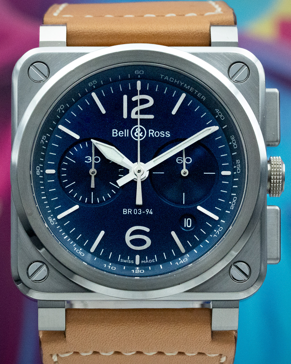 No Reserve -2022 Bell & Ross BR 03-92 42MM Blue Dial Leather Strap (BR0392-BLU-ST/SCA)
