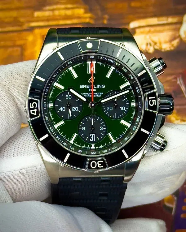 Breitling Super Chronomat 44MM Green Dial Rubber Strap (AB0136251L1S1)