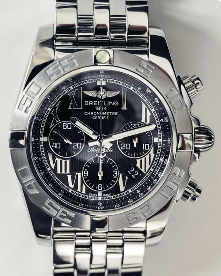 Breitling Chronomat 44MM Black Dial Steel Bracelet (AB011012/B956)