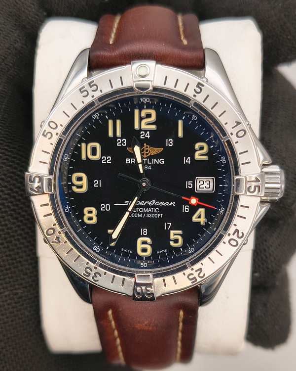 Breitling Superocean 41MM Black Dial Leather Strap (A17040)