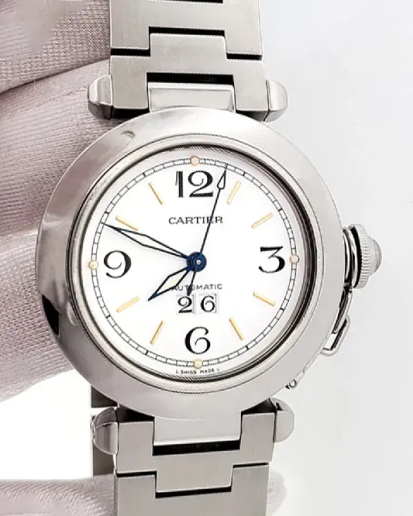Cartier Pasha De Cartier Big Date 35mm White Dial Steel Bracelet (W31044M7)