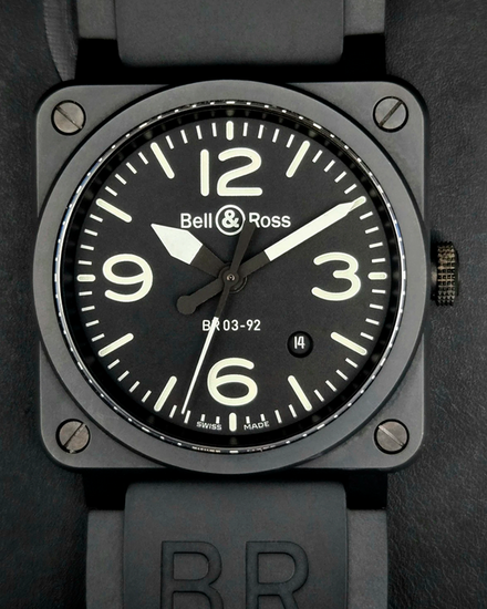 2014 Bell & Ross BR 03-92 "Nightlume" 42MM Black Dial Rubber Strap (BR0392)