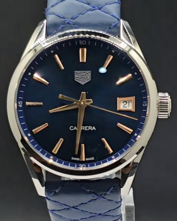No Reserve - Tag Heuer Carrera 36MM Quartz Blue Dial Leather Strap (WBK1312.FC8259)