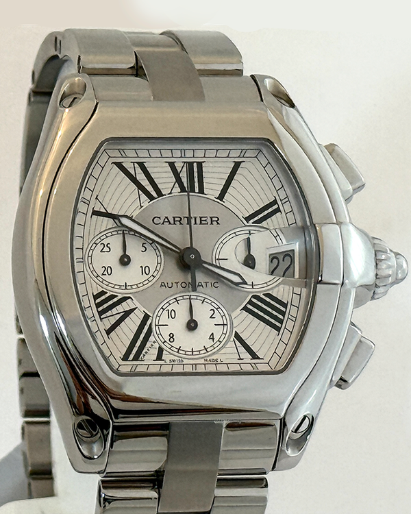 2008 Cartier Roadster Chronograph 40mm White Dial Steel Bracelet (2618)