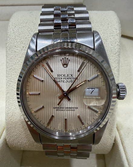 1986 Rolex Datejust 36MM Silver "Tapestry Motif" Dial Jubilee Bracelet (16014)
