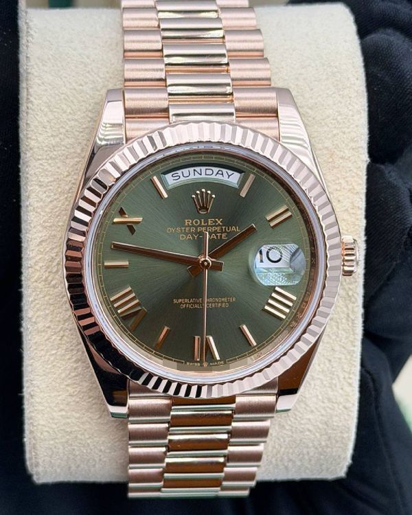2024 Rolex Day-Date 40MM Olive Green Dial Rose Gold President Bracelet (228235)