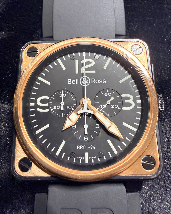 2010 Bell & Ross BR 01 94 Chronograph 46MM Black Dial Rubber Strap (BR01-94-Bicolor)