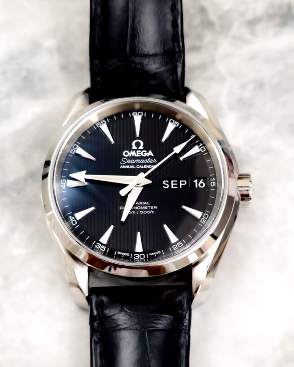 2017 Omega Seamaster Aqua Terra Annual Calendar 38.5MM Black Dial Leather Strap (231.13.39.22.01.001
