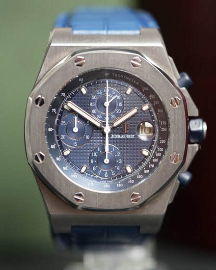 2004 Audemars Piguet Royal Oak Offshore Chronograph 42MM Blue Dial Leather Strap (25770ST.OO.D001IN.02)