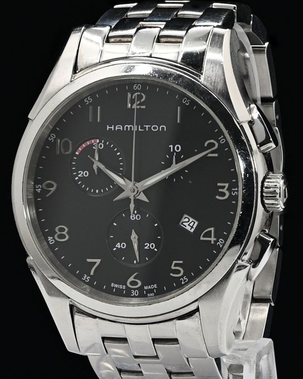 No Reserve - Hamilton Jazzmaster Chronograph Quartz 44MM Black Dial Steel Bracelet (H386120)