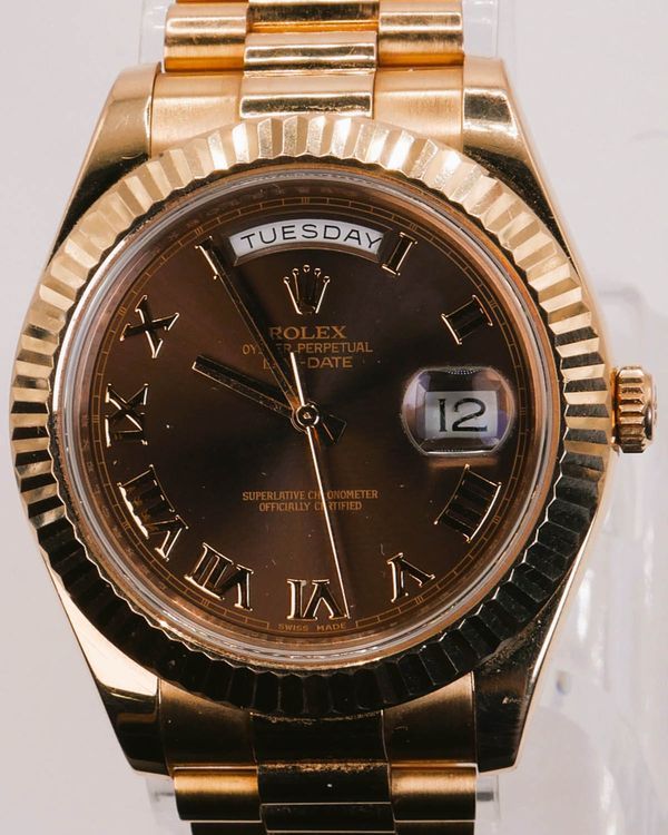 No Reserve - 2013 Rolex Day-Date 41MM Chocolate Dial Rose Gold President Bracelet (218235)
