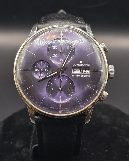 No Reserve - Junghans Meister Chronoscope 40MM Purple Dial Aftermarket Leather Strap (027/4528.45)