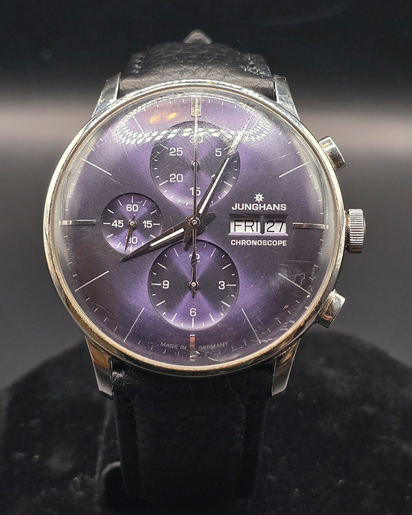 No Reserve - Junghans Meister Chronoscope 40MM Purple Dial Leather Strap (027/4528.45)