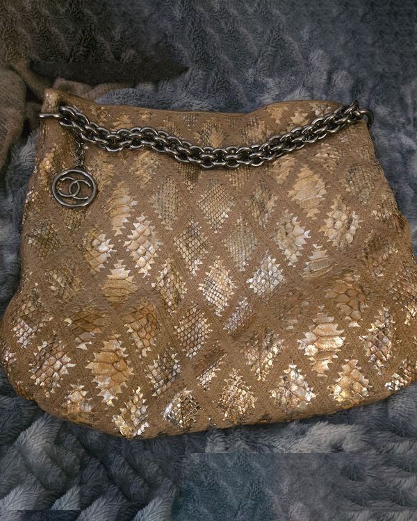 No Reserve - Chanel Accessories Python Metallic Bronze Large Handbag 15.5 x 15 x 3IN Leather Silver Hardware Chain Strap (Python Metallic Bronze)