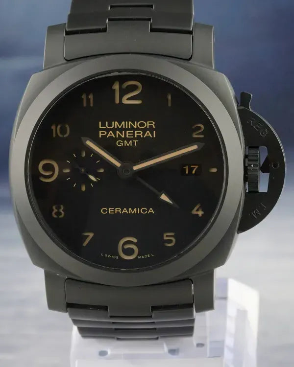 2014 Panerai Luminor 1950 3 Days Tuttonero GMT Ceramica 44MM Black Dial Ceramic Bracelet (PAM00438)